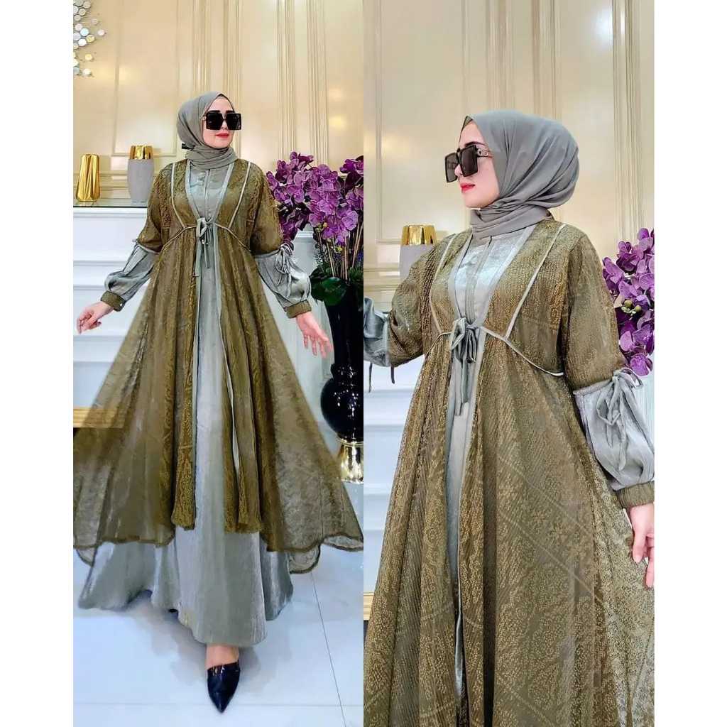 Talitha Maxi Dress Wanita Muslim Modern Kekinian Matt Shimmer Mix Brukat All Size Fit To XL Besar OOTD Gaun Pesta Kondangan Fashion Terlaris