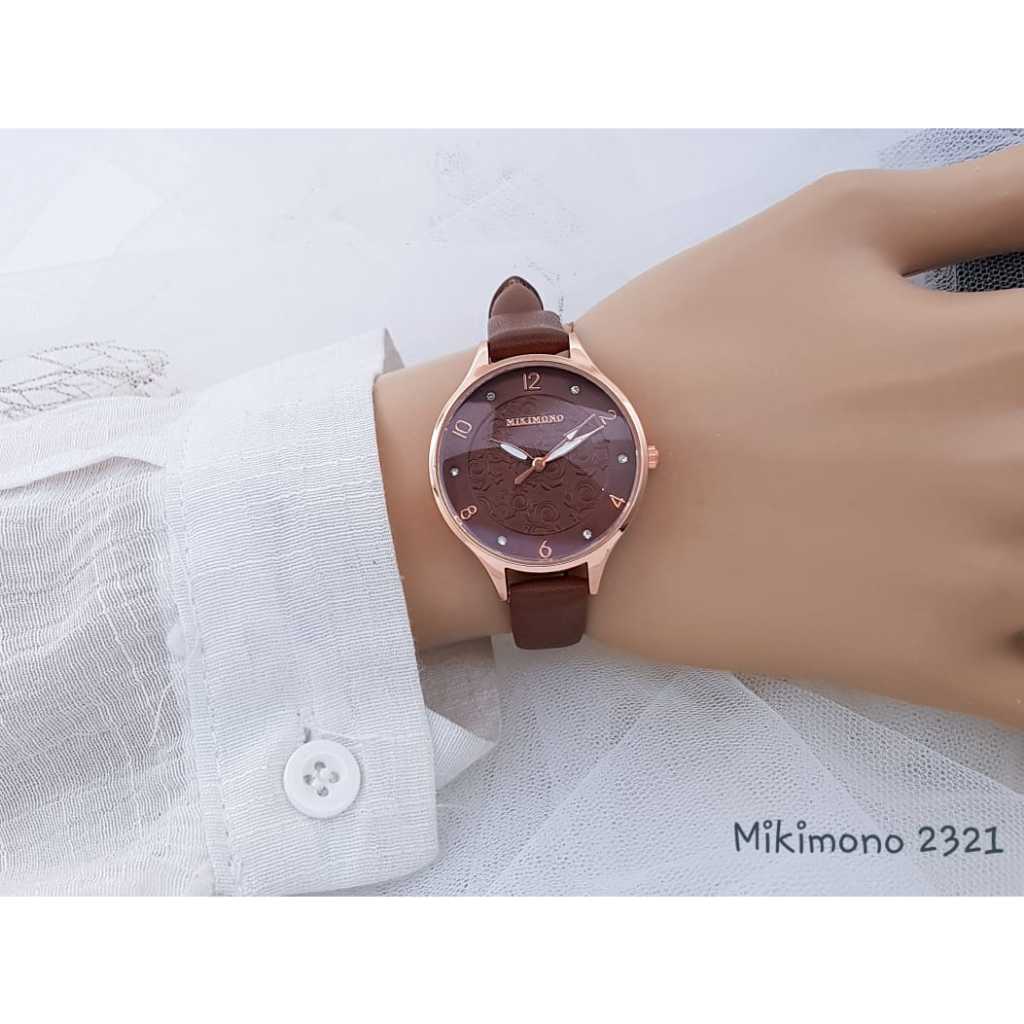 COD Jam Tangan Wanita Mikimono-2321 Tali Kulit Body Bulat Free Box