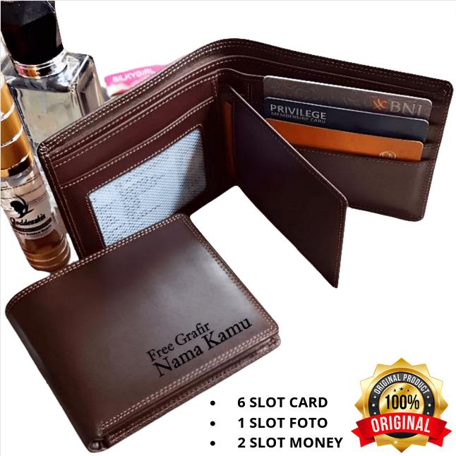Dompet Kulit Pria Lipat Asli Bisa Custom Ukir Nama