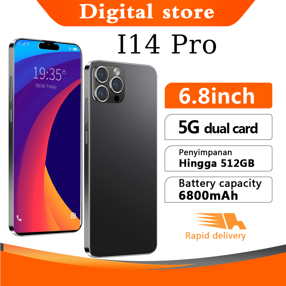 【Produk Baru HP】 i14 Pro 6.8inch 12GB RAM+512GB ROM 24+64MP HD Kamera 6800mAh Baterai Dual SIM Dual 