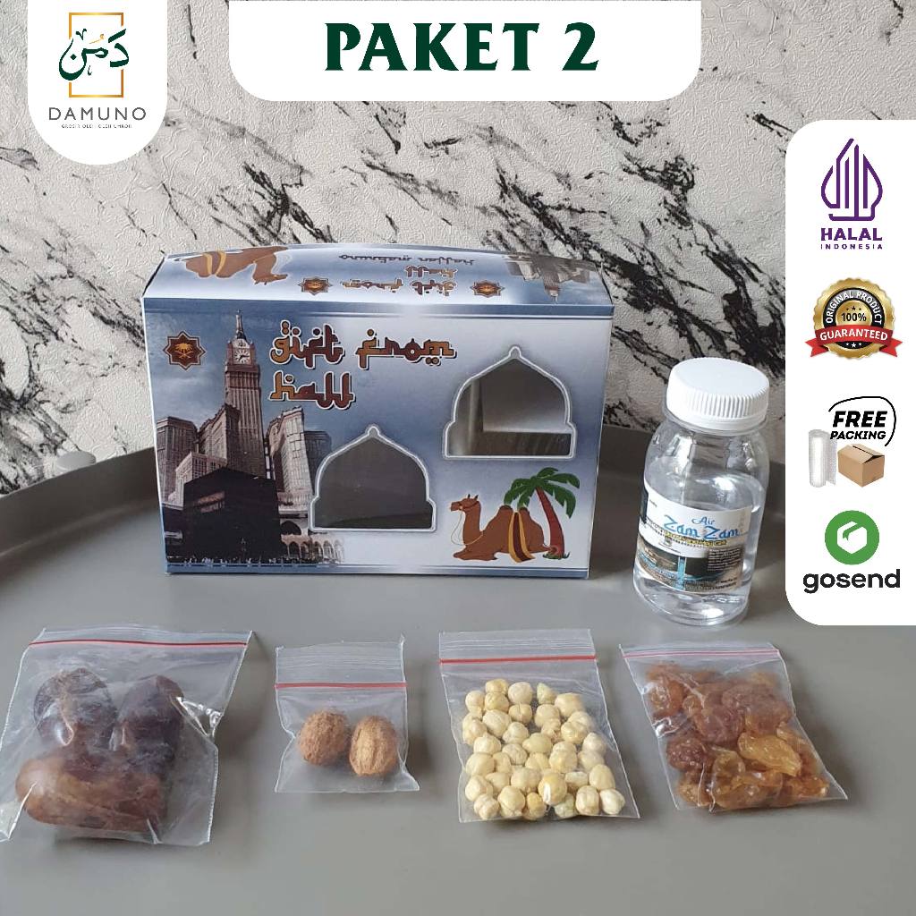 

Paket 2 Oleh oleh Haji dan Umroh isi Kurma Khalas + Kismis + Kacang Arab + Almond