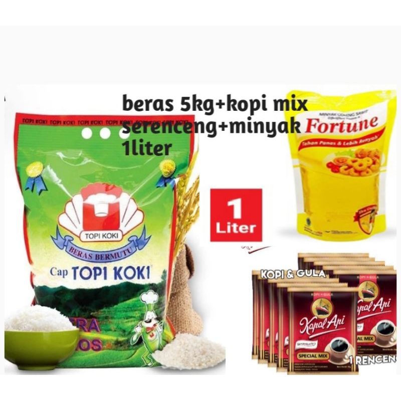 paket hemat sembako (beras 5kg+kopi serenceng+minyak 1liter)