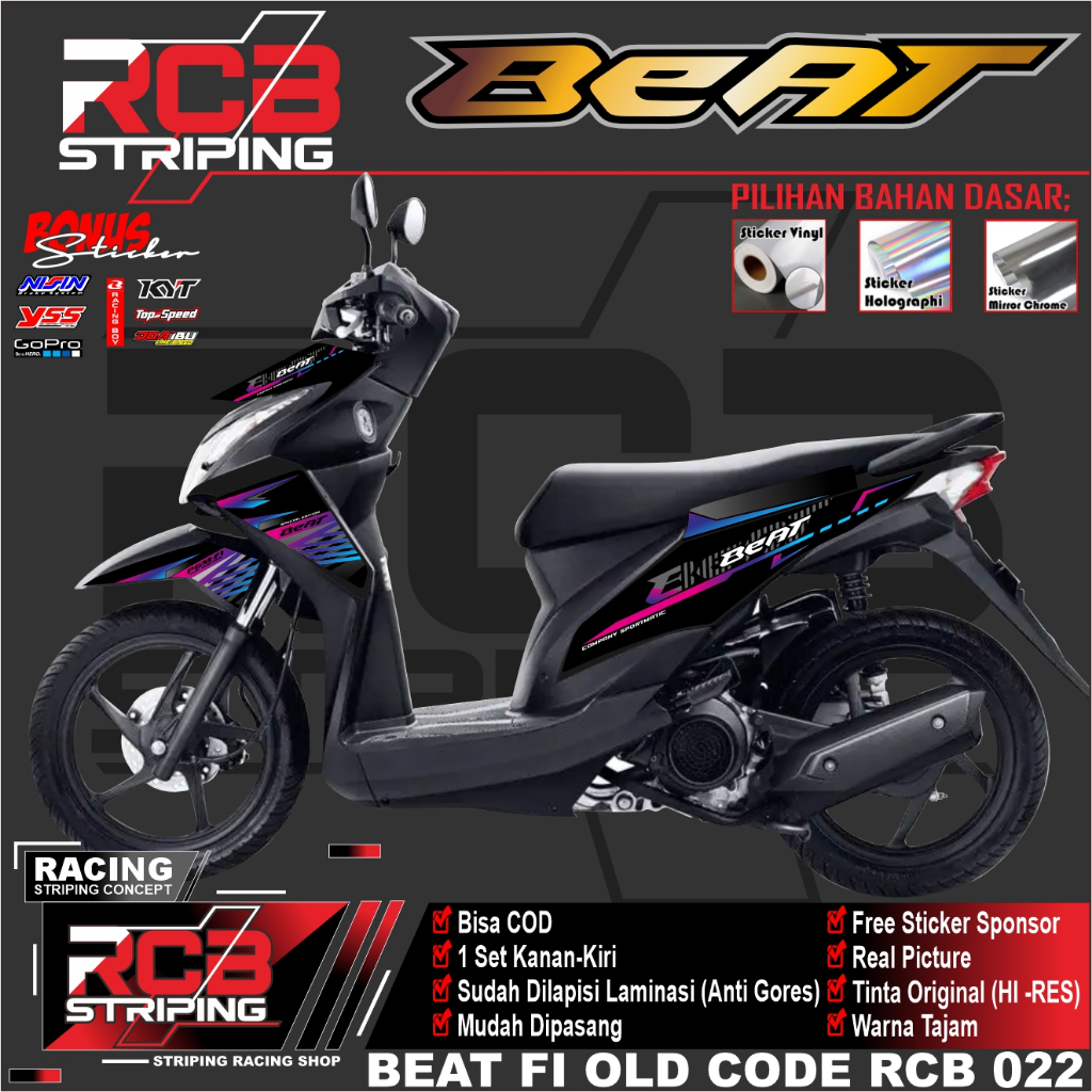 striping variasi honda beat fi sticker variasi list-plat bodi simple elegan RCB 022