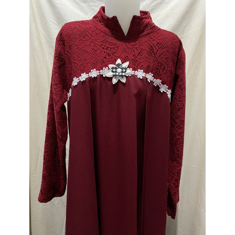 Gamis brokat pesta kombinasi polos