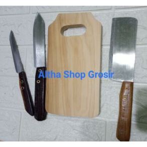 Set Golok + Pisau Besar + Pisau Tanggung + Talenan Kayu Tebal / Pisau Super Tajam