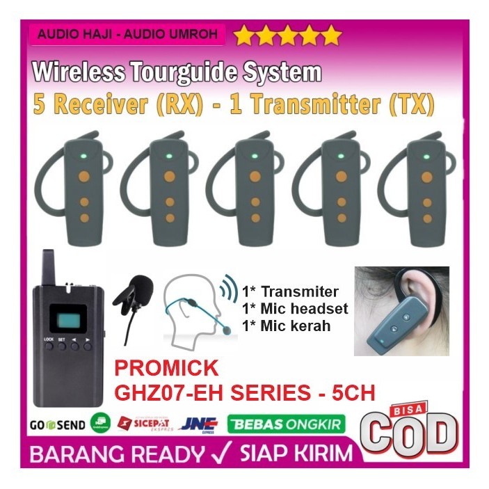 Earpiece Wireless Tour Guide and Interpreter System 5CH PROMICK GHZ07