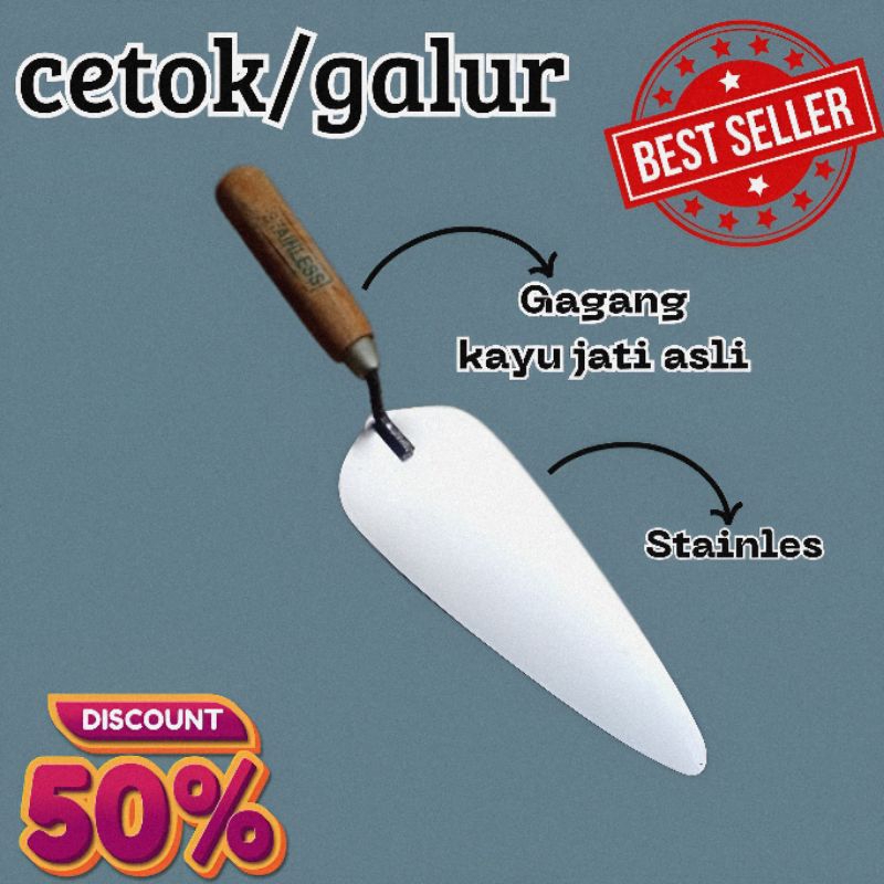 Cetok Semen/Cetok Tukang/Cetok Galur Asli Ori/Bilah stainless gagang kayu