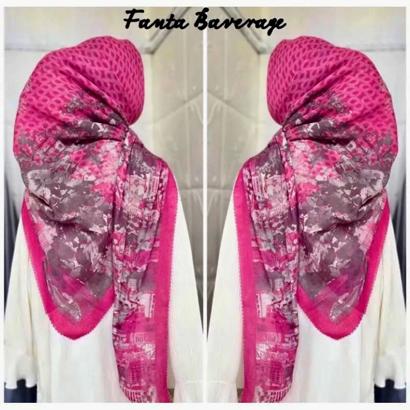 Hijab Voal Motif Premium Pink Fanta/ Hijab Voal Segi Empat/ Jilbab Segi Empat Pink Fanta Premium Ele