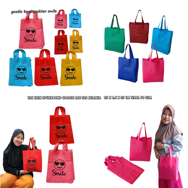 

Tas Spunbond Goodie Bag Tote Tas Belanja Polos Motif Serbaguna Size 25 x 35 x 8 cm