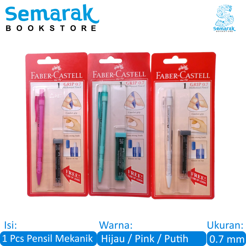 

Faber Castell Econ Grip Mechanical Pencil Pensil Mekanik dan Isinya 2B 0.7 - Pink / Putih / Hijau [1 Set]