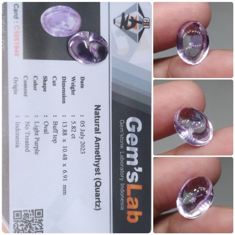 Natural Purple Amethyst 5,8ct Oval NTD memo GLI Kecubung Kalimantan