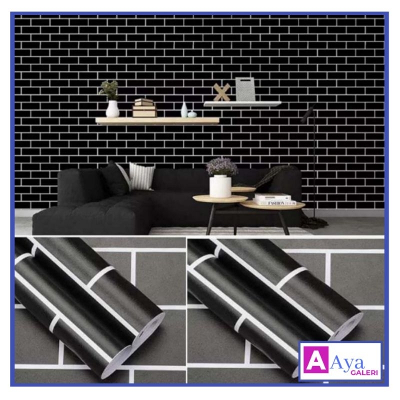 Walpeper dinding kamar dan ruang tamu motif bata hitam / walpaper dekorasi