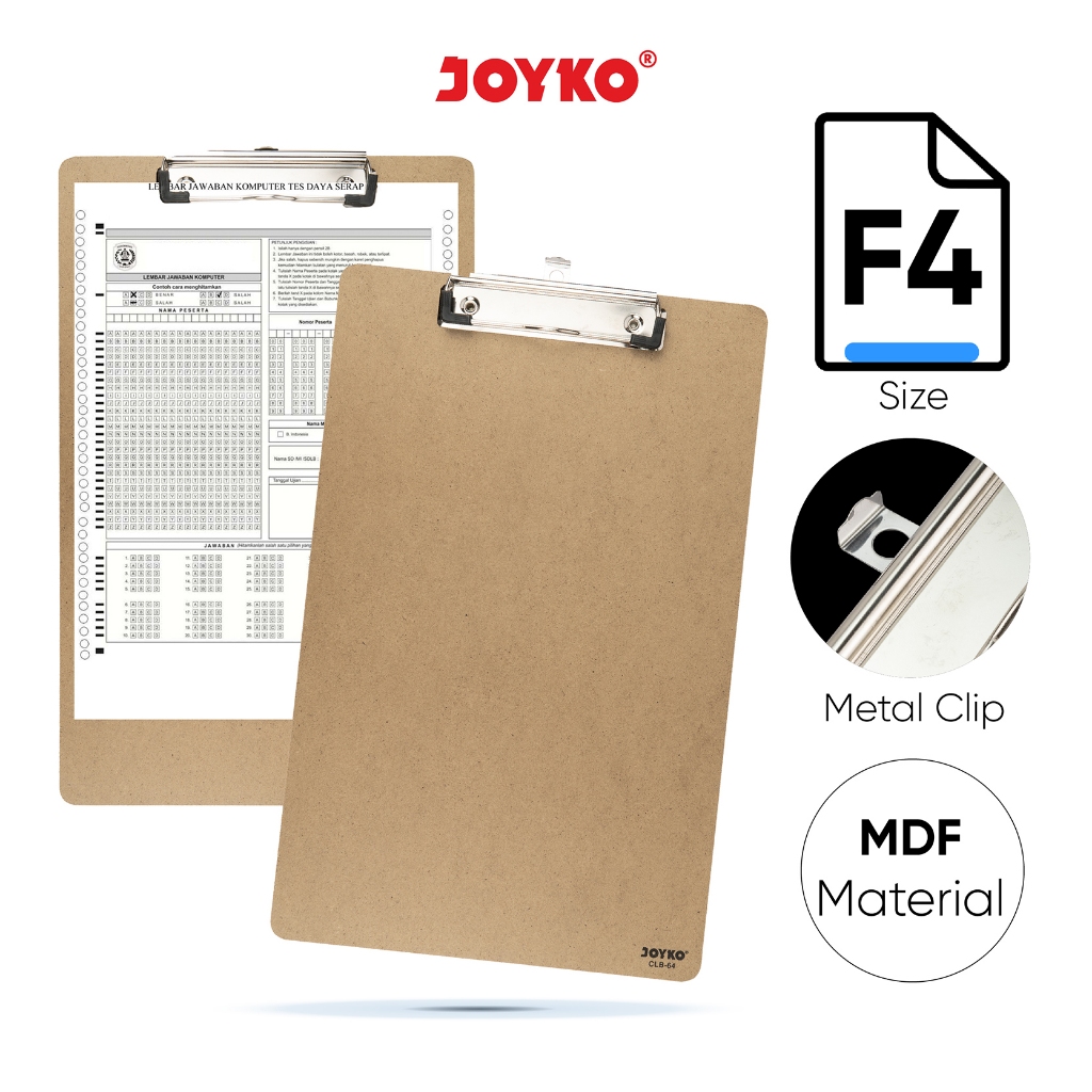 

JOYKO CLIPBOARD A4 F4 FOLIO / PAPAN JALAN ALAS UJIAN KAYU JOYKO CLB-64