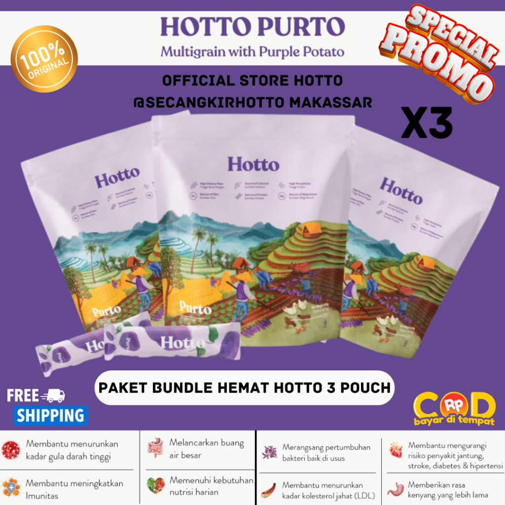 

PAKET BUNDLE Hotto Sereal Oat Potato 3 Pouch (48 Sachet) Makassar