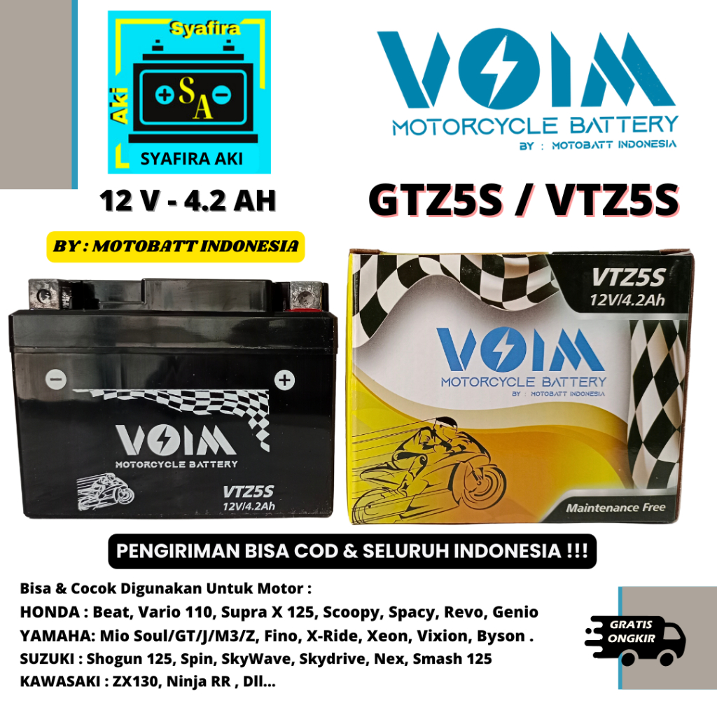 Aki Motor Mio GT, Xeon, R15, Vixion, Byson karbu / fi VOIM GTZ5S MF