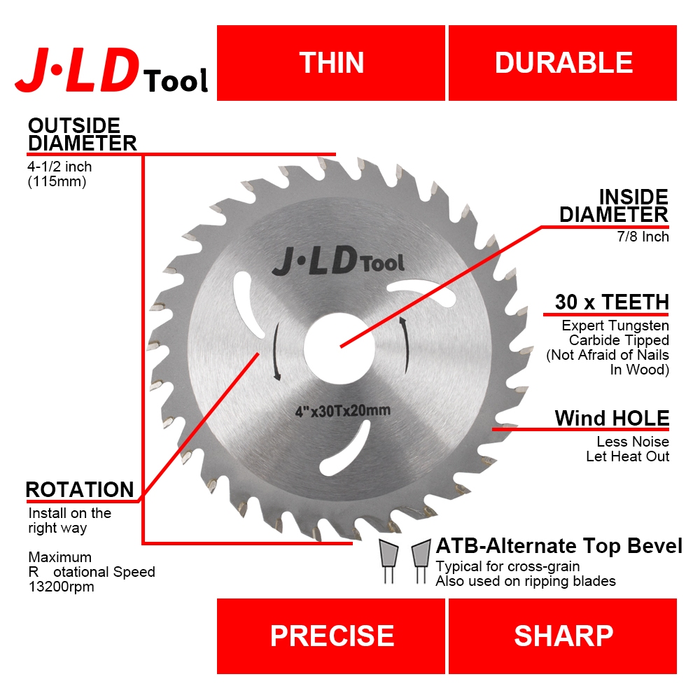 JLD 100mm 30T Mata Pisau Potong Gergaji Kayu grinda mata Saw Blade TCT 4&quot; x 30T Circular Saw Blade