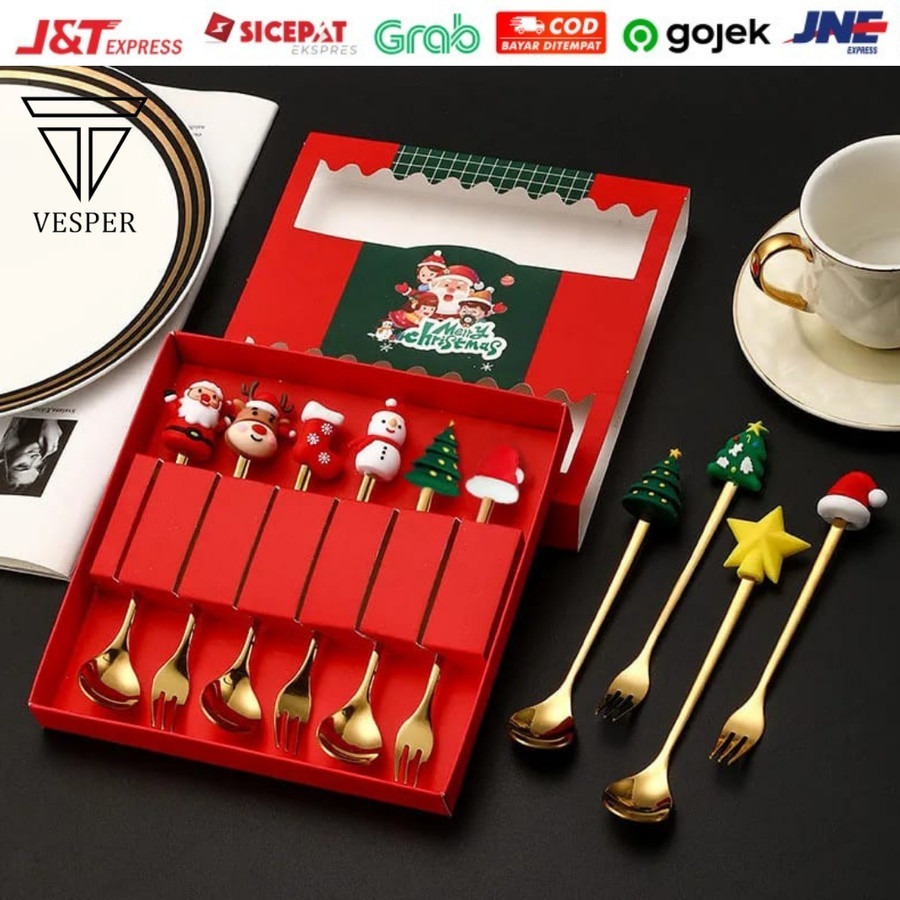 hampers natal sendok garpu teh / christmas gift box coffee tea spoon set