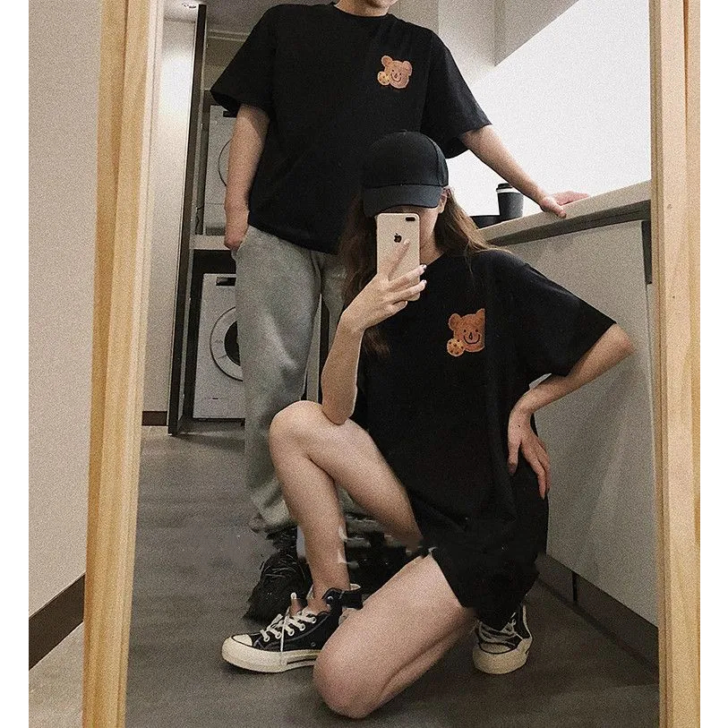 kaos couple cute COOKIES BEAR tumblr tee premium lengan pendek ootd pacaran simple baju panda pacara
