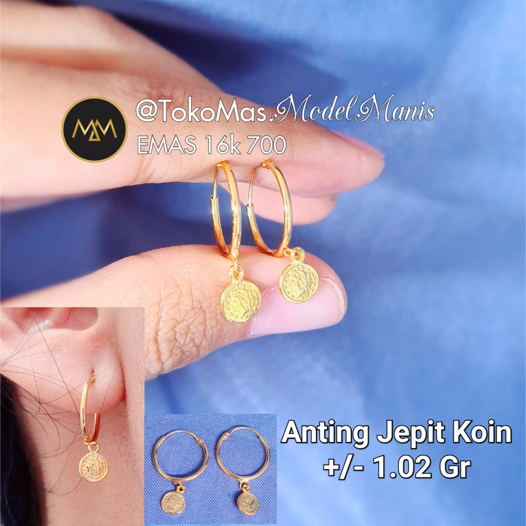 Anting Gipsy Koin Elizabeth Emas Kuning 700 kadar 16k