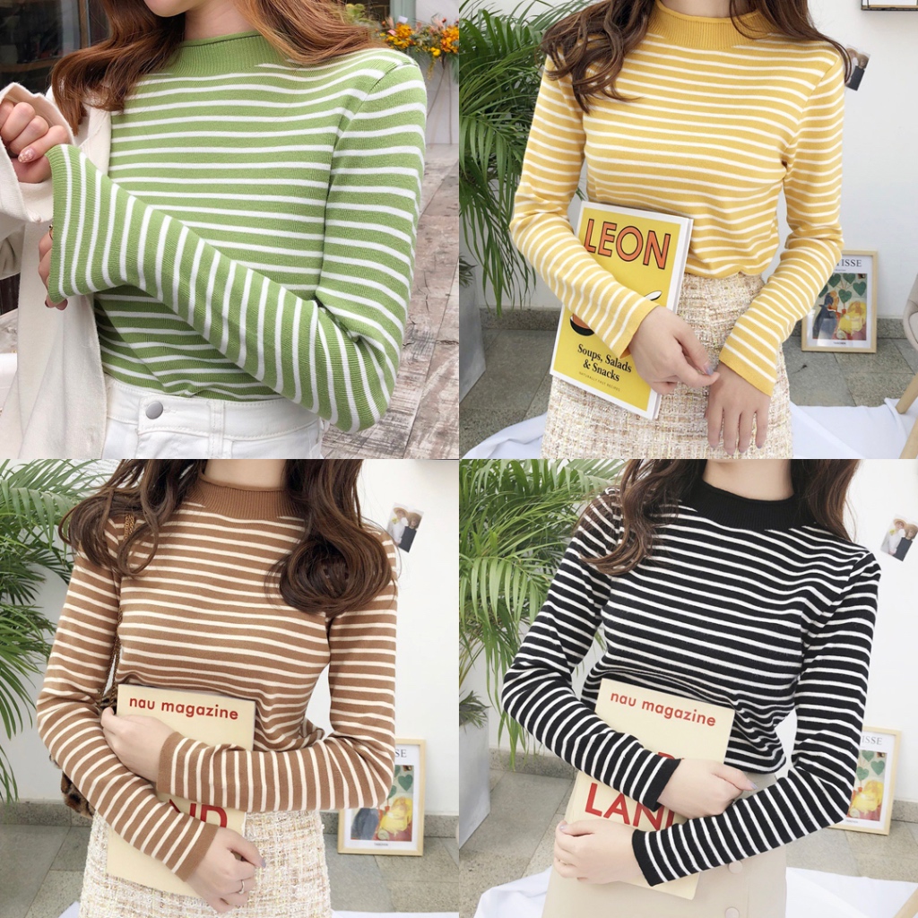 UMISUKA Atasan Inner Rajut Wanita Kaos Lengan Panjang Korean Style Fashion Bangkok BKK ajwshop pinkd