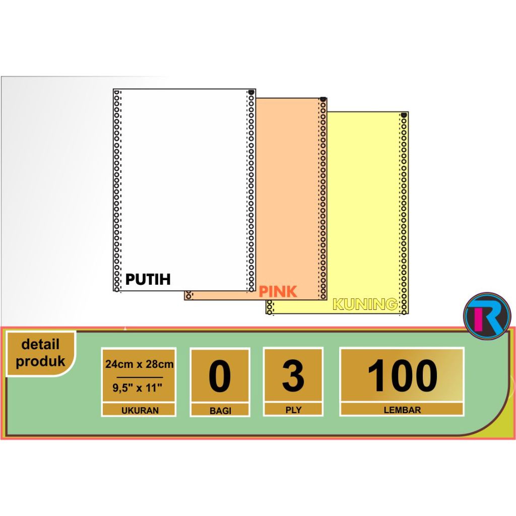 

ECERAN 50 & 100 lembar Kertas Continuous Form uk. 9,5" x 11" (Kwarto) - 3 PLY - Putih-Pink-Kuning