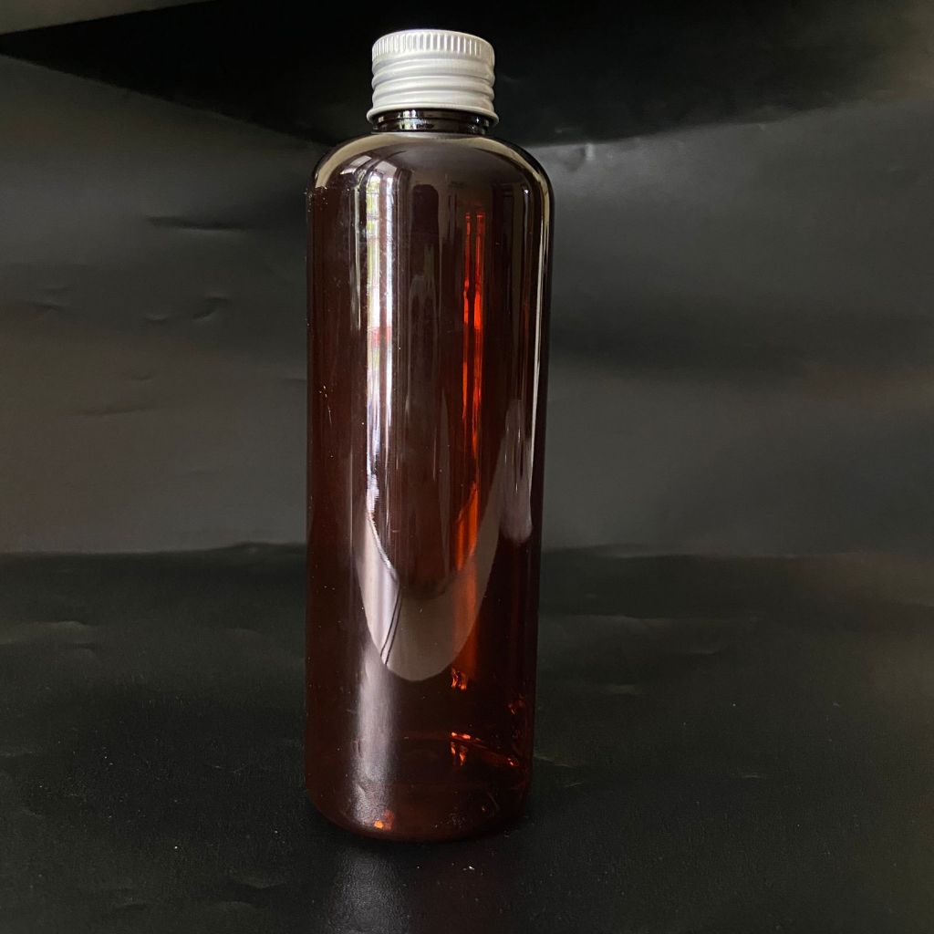 Botol 250ml Amber Tutup Aluminium Ulir / Botol Plastik 250ml Coklat Tutup Aluminium Hitam