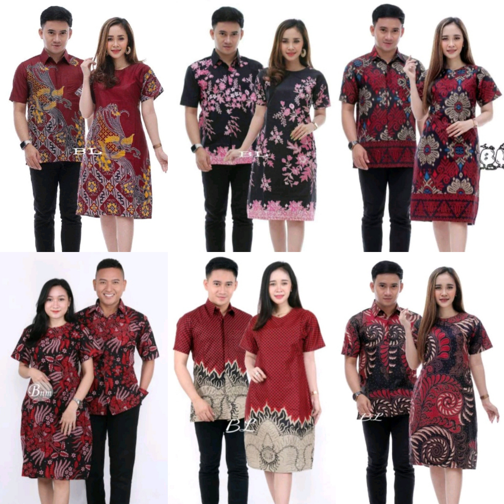 Dress Batik Couple Natal Modern Premium Pesta Elegan Warna Merah Marun Hitam Pink