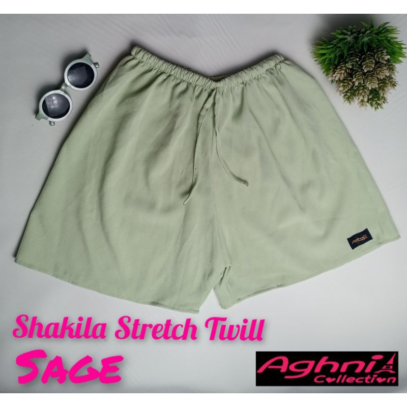 Celana pendek wanita polos bahan SHAKILA STRETCH TWILL warna Sage