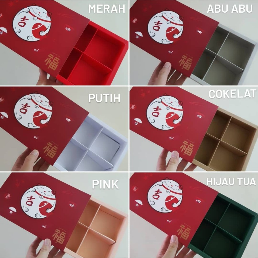 

(5 pcs) dus imlek sekat 6 size 7,5x7,3x4,5 cm design lucky cat varian warna