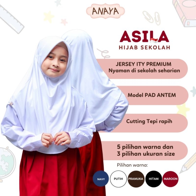Hijab Asila Hijab Sekolah SD SMP Putih Maroon Hitam