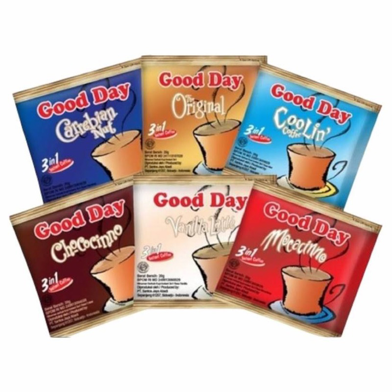 

Good Day Coffee 3in1 All Variant 20gr Renceng (Isi 10 Sachet)