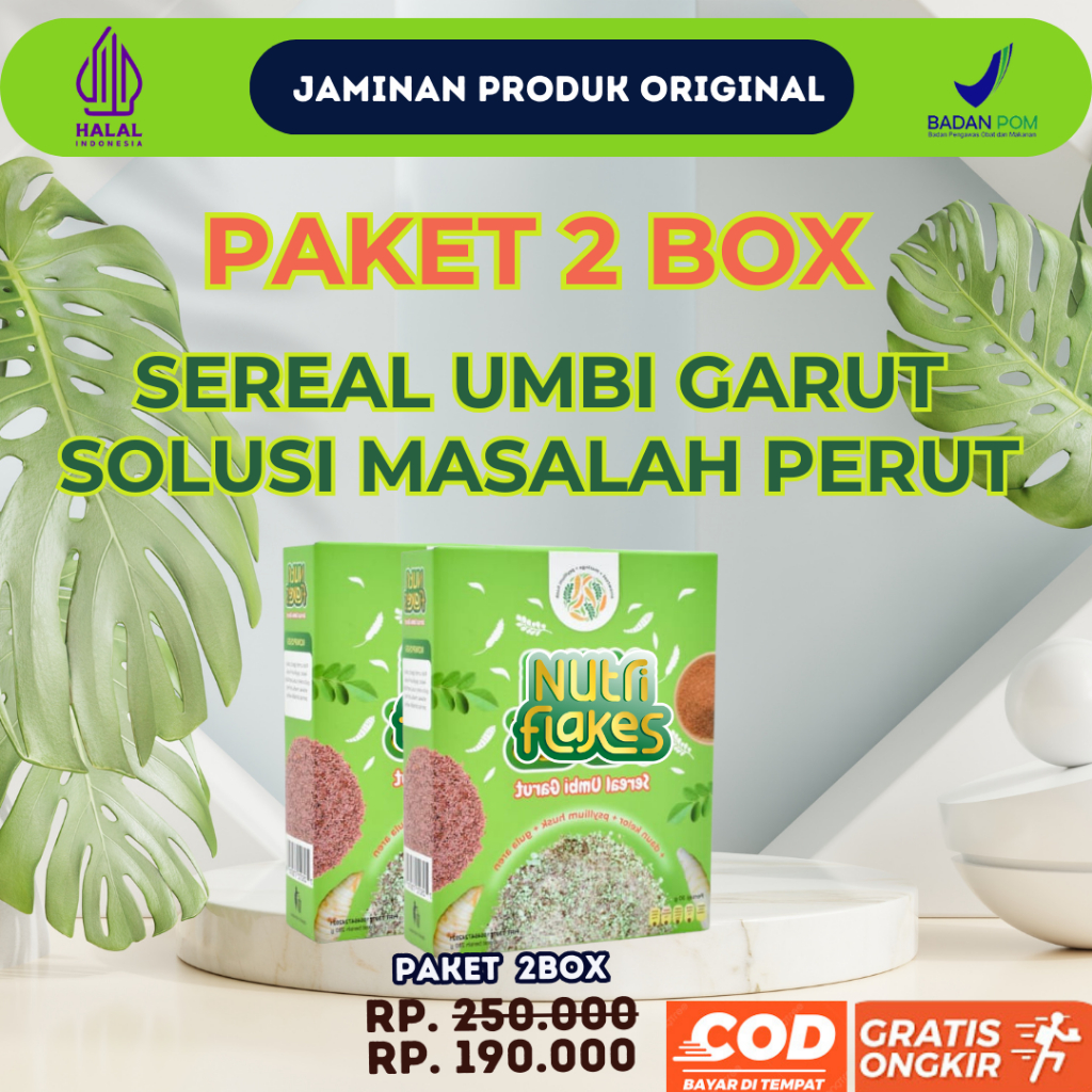 

Paket 2 Box NUTRIFLAKES - Sereal Umbi Garut Ampuh Atasi Masalah Lambung Gerd Anxiety