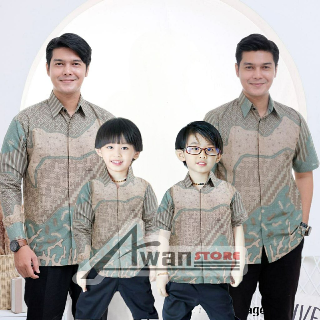 TERBARU BATIK INARA SAGE Batik Hijau sage Kemeja batik ayah dan Kemeja Batik anak cowok