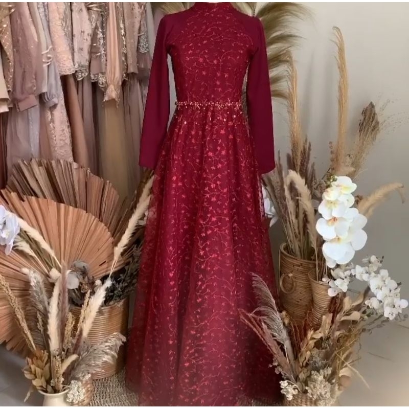 PRELOVED PUTHIC RONA JELITA DRESS BOLD MAROON SIZE L