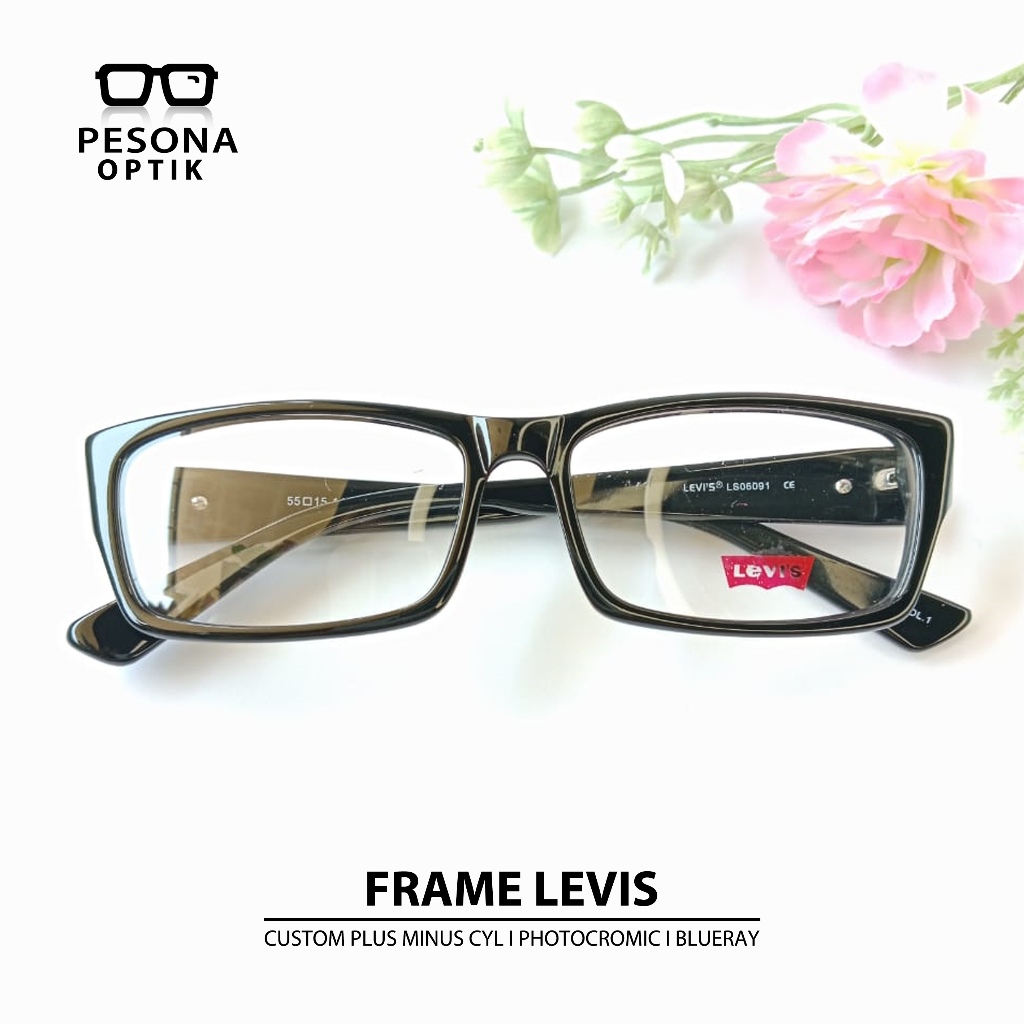 Frame Kacamata Pria Levis design Elegant paket Lensa minus anti radiasi