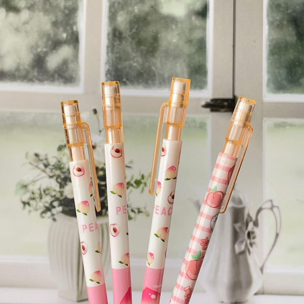 

Pensil Cetek Motif Peach Mekanik 2B - pencil grafit original asli tebal alat tulis hadiah kantor kerja sekolah lucu unik mewah fancy