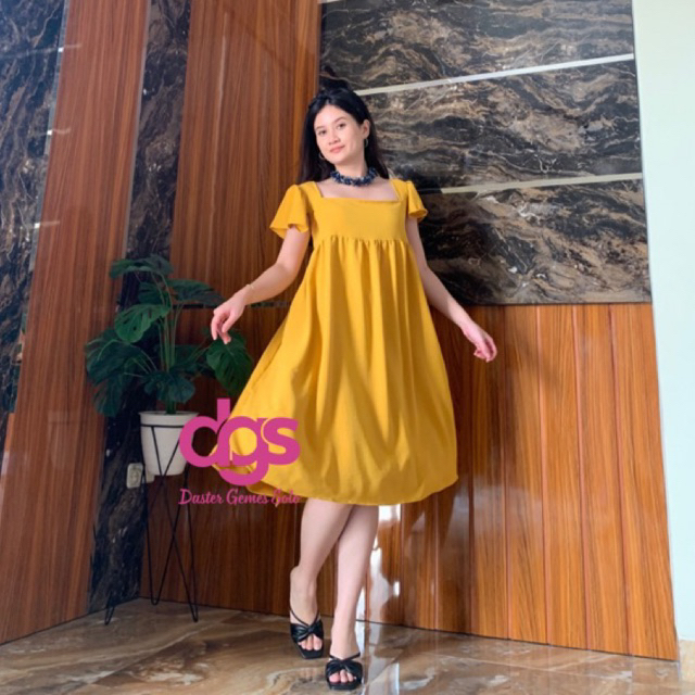 Dress Summer Daster Polos Crinkle Airflow fit karet ruffle bumil nyaman