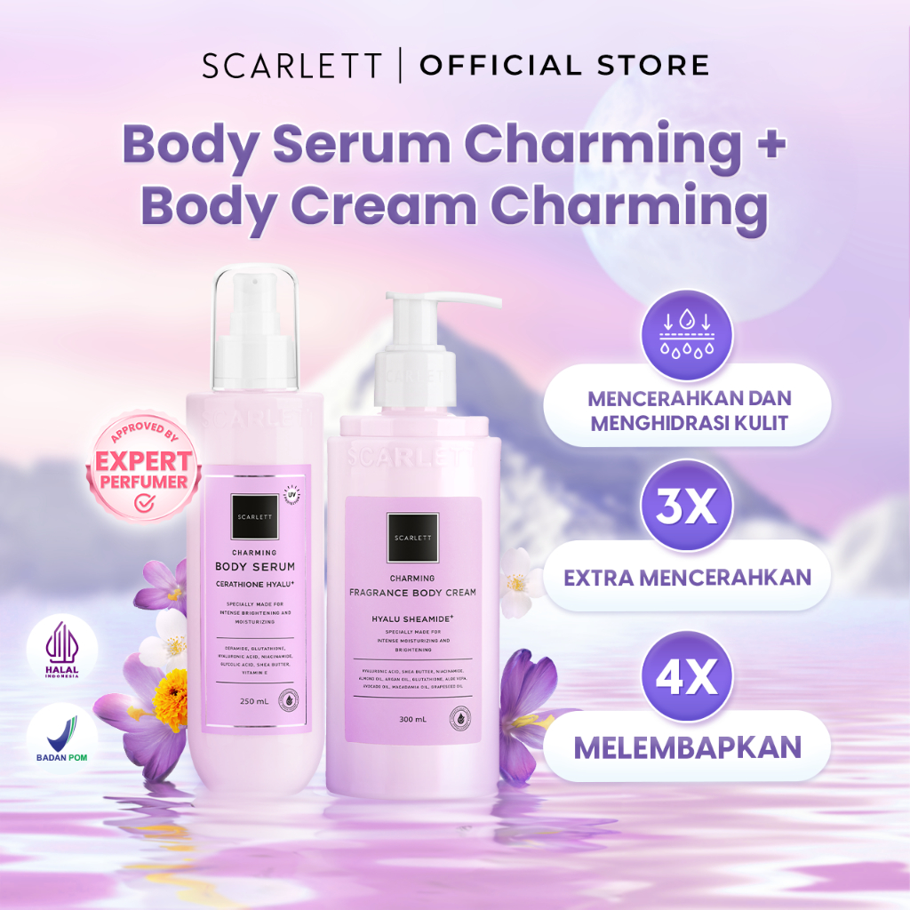 Scarlett Whitening Body Serum Charming + Body Cream Charming Mencerahkan dan melembabkan kulit by SC