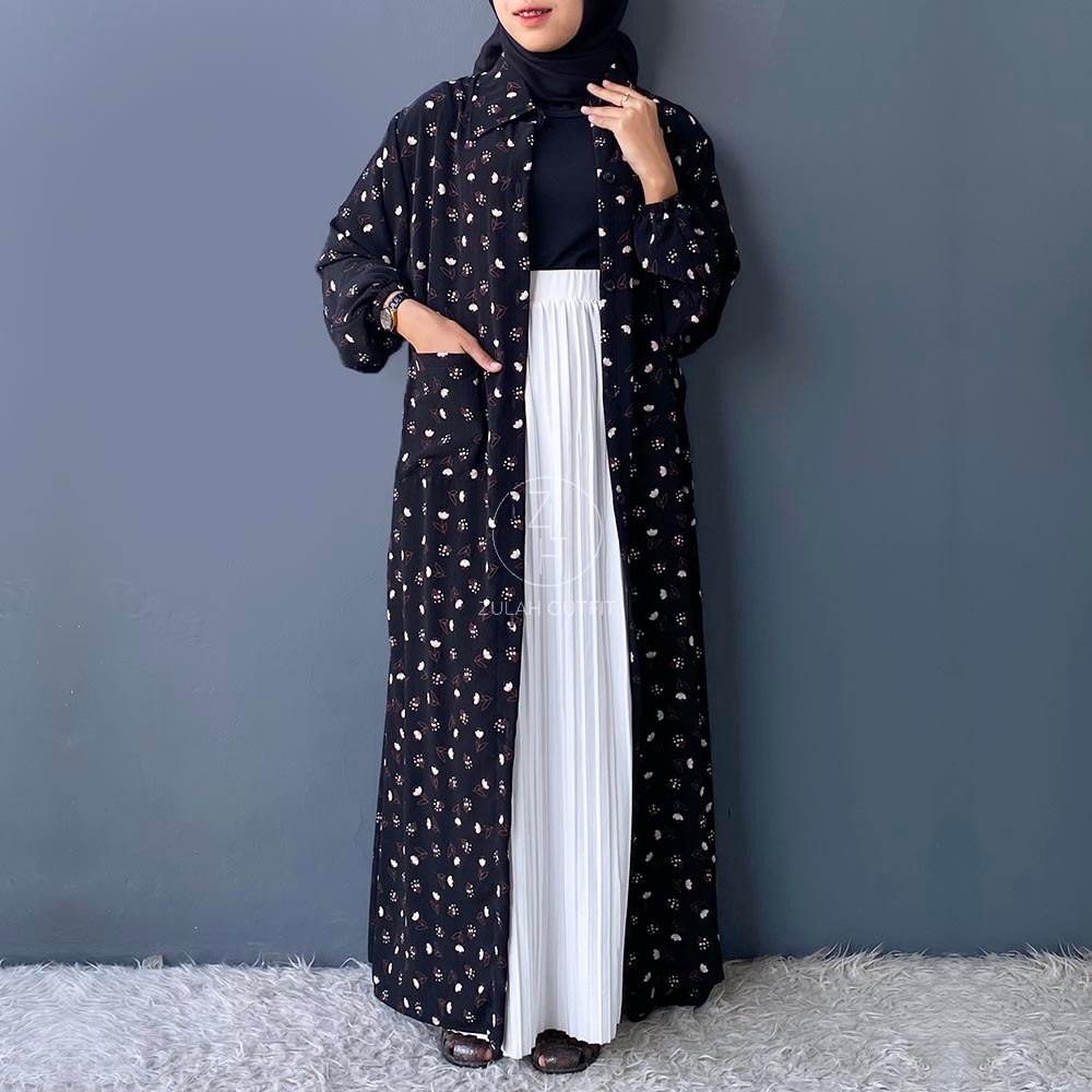 ZLH Shima Long Cardy - Cardigan Outer Luaran Wanita Lengan Panjang Crinkle Mango Kardigan Motif Bung