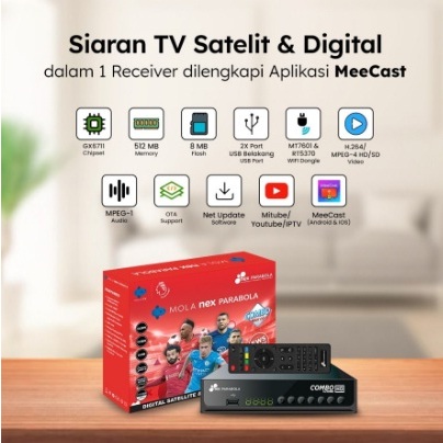 Receiver Nex Parabola Combo +  STB DVB T2 Antena TV digital