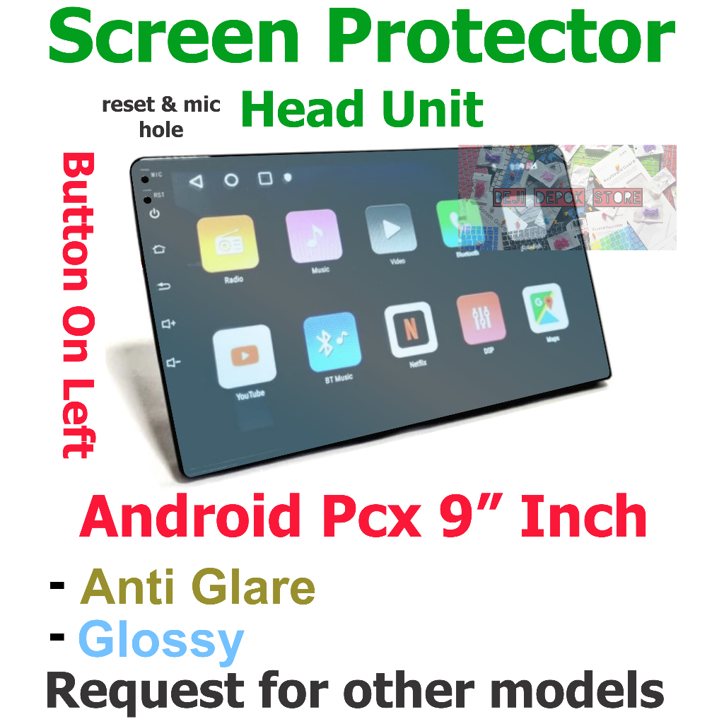 PCX Android Head Unit mobil 9" inch Screen Protector Guard Left bottom