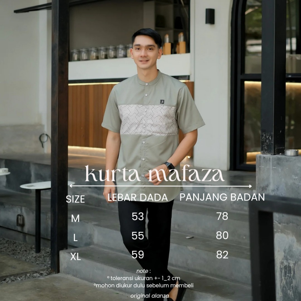 Baju Koko Pria  Lengan Pendek Motif Kobata Original 100% Alanza Kombinasi Batik Terbaru / kemko kurt