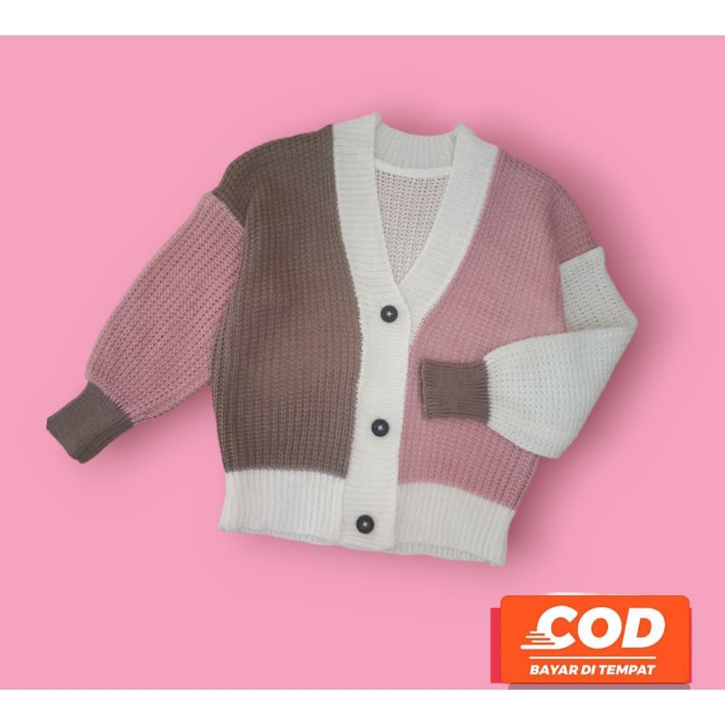 Sweater Rajut Anak 2-9 Thn Cardigan Crop Kombinasi Warna