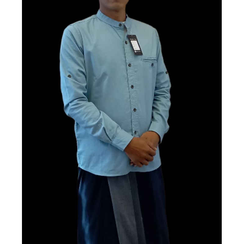 Kemeja Pria Biru wardah lengan Panjang / Baju Muslim Pria Lebaran