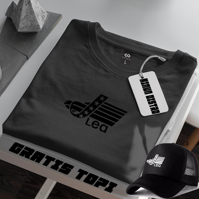 Bonus Topi . Kaos Pendek Lea Text Hitam Terbaru../ Terkeren Baju Lengan Pendek Premium Quality Af Fa