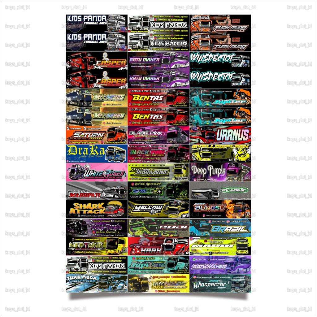 

Stiker Bus Basuri Panjang Isi 45pcs, Stiker Bus Mania, Stiker Bus Viral, Stiker Bus telolet, Stiker Bis, Tempelan Bus