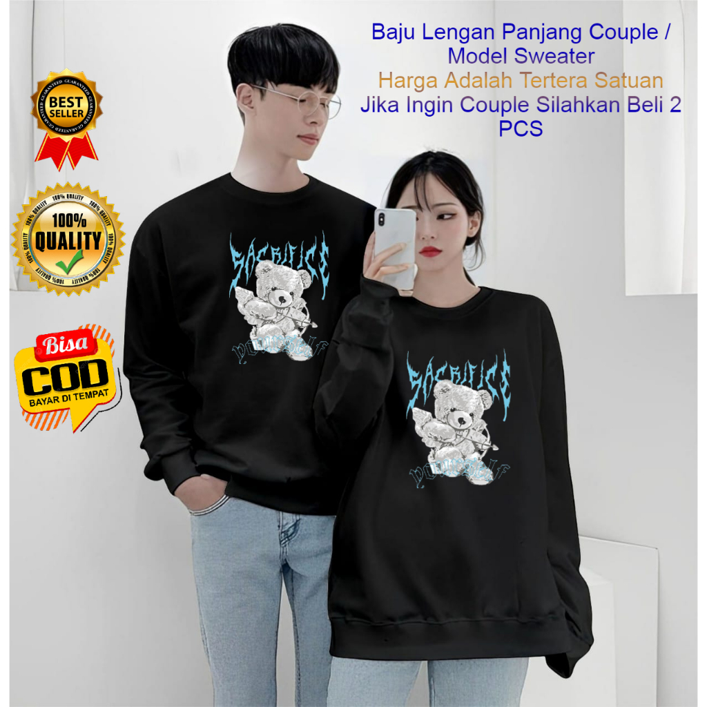 Baju Kaos Couple Pasangan Pacar Beer Panah / Lengan Panjang Couple Distro Model Sweater / Baju Kapel