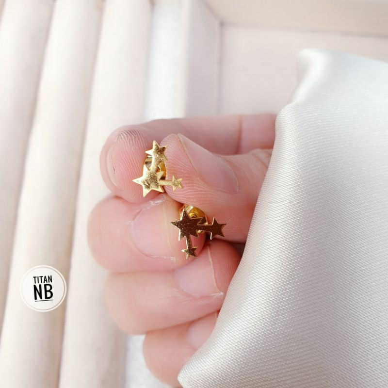 ANTING TUSUK GOLD BINTANG TITANIUM N100723003 WANITA BINTANG DIAMOND FASHION KOREA AKSESORIS SUBANG 