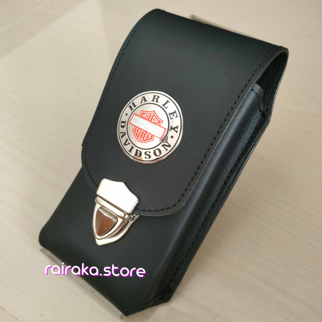 Dompet sarung Hp single logo harley kulit Bulat