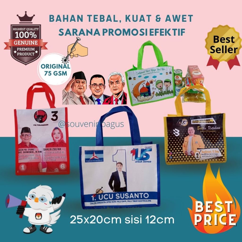 

Tas Caleg Pilpres Murah Pilkada DPR DPRD DPD Bupati Gubernur Kepala Desa Terlaris Termurah Souvenir Pileg 2024 tim sukses promosi